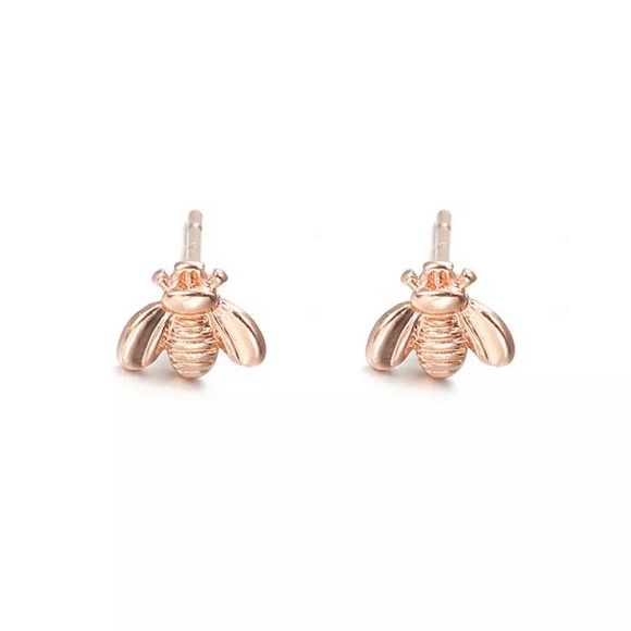 Beautiful Dainty Bee Sterling Silver Stud Earrings - Picture 5 of 5